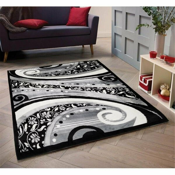 Terreno 5 x 7 ft. Discount World Modern Jersey Collection Geometric Stylish Stain Resistant Floor Rug, Black TE2586240